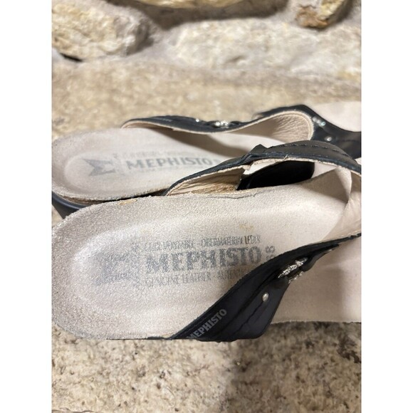 MEPHISTO Air Relax Naiade Black Leather Wedge 2 Strap Rhinestone Sandals 38 7.5 - Picture 11 of 11